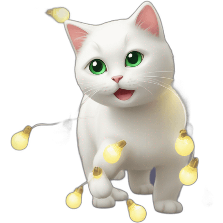 White cat playing with christmas lights on the wall emoji