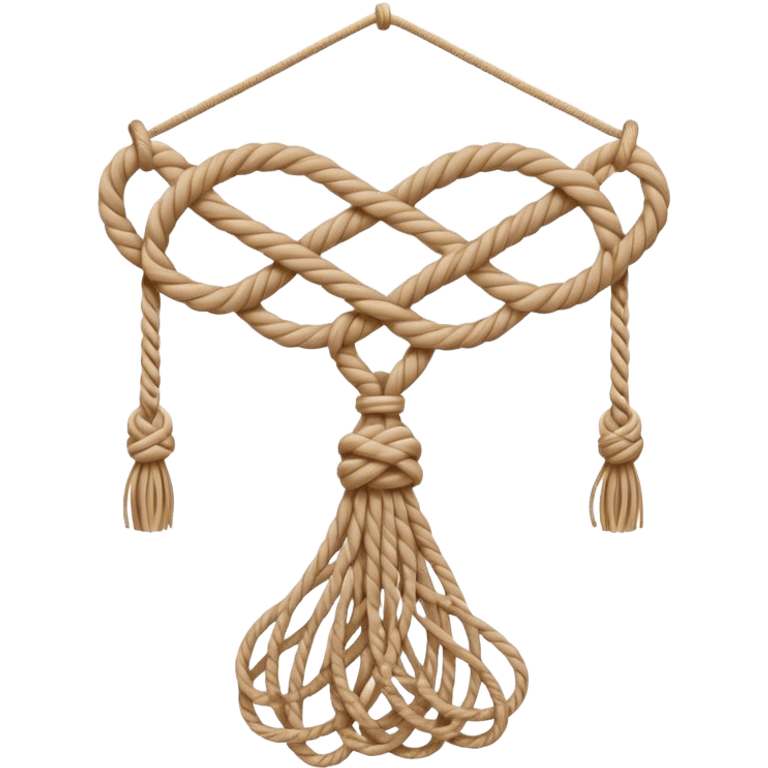 Macramé icon, intricate knot patterns, natural cords, woven texture, minimalistic style, clean lines, transparent background. emoji