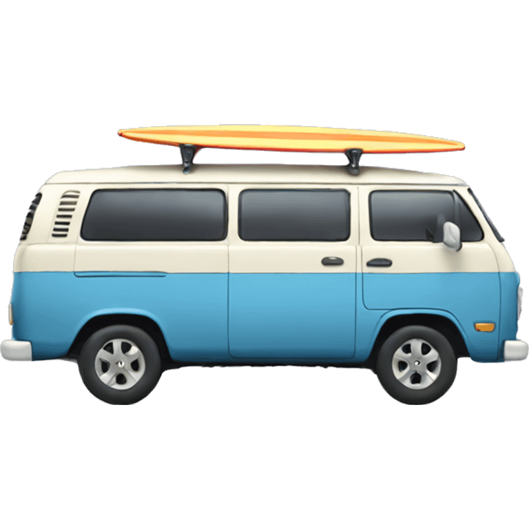 Van with surfboard on roof emoji