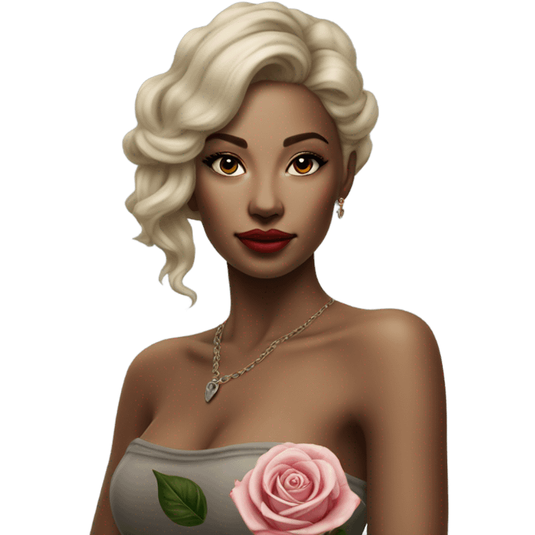 Hyper Realistic beautiful woman model with a small rose tattoo emoji