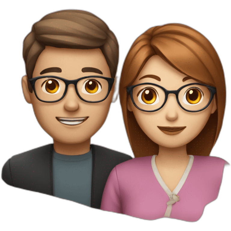 Read head girl and chinese man with glasses emoji