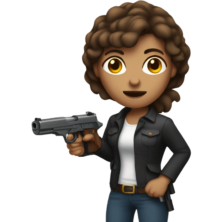 brown hair woman holding gun  emoji