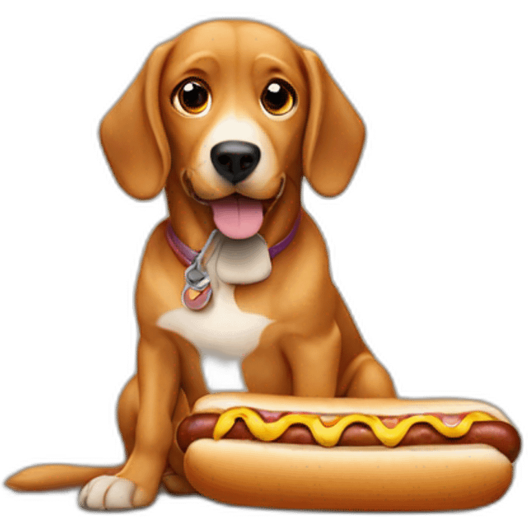 dog has a hot dog emoji