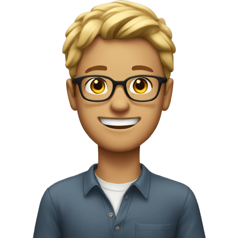 smiling young man who wearing glasses 
 putting hands up  emoji