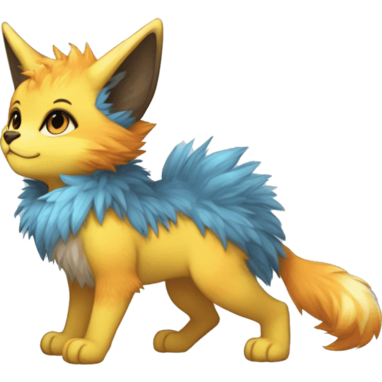 Anthro-Edgy-Cool-Blue-Yellow-Beige-Orange-Contrast-Colors-Fantasy-Fur-Sona-Chibi-Shiny-Fakémon-Hybrid full body emoji