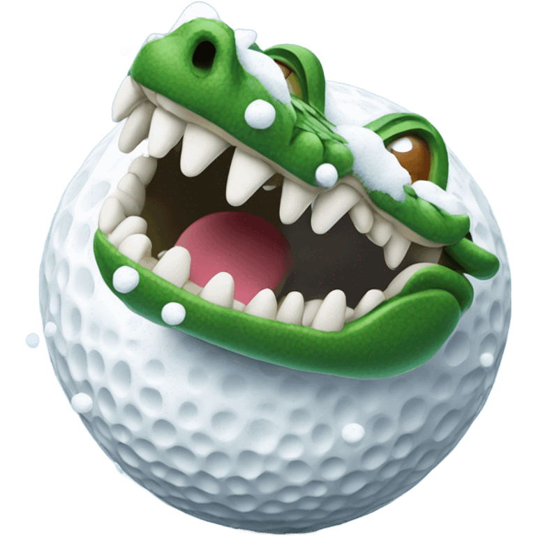 Alligator with snow on it and golf ball in the mouth emoji