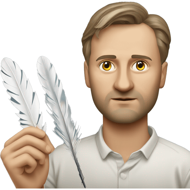 Ukrainian writer Oleksandr Dovzhenko holds a feather in his hand emoji