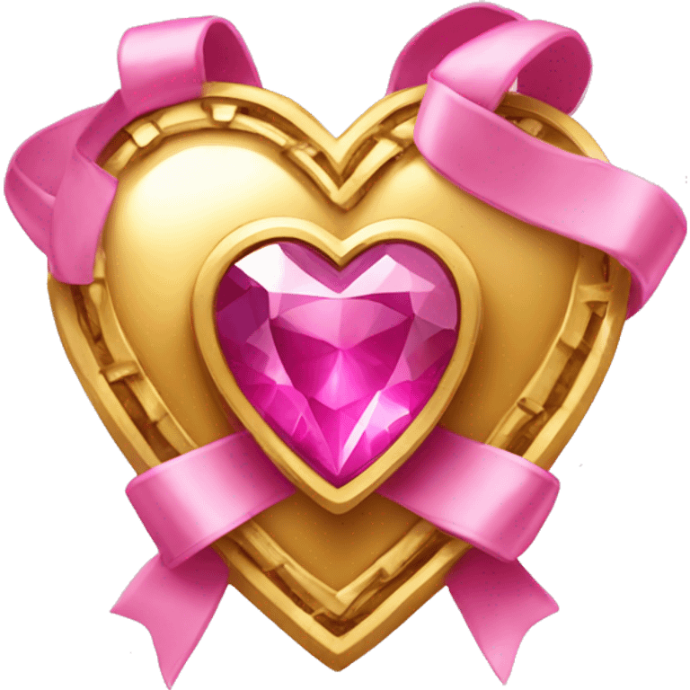 gold heart with pink gemstone and ribbons emoji