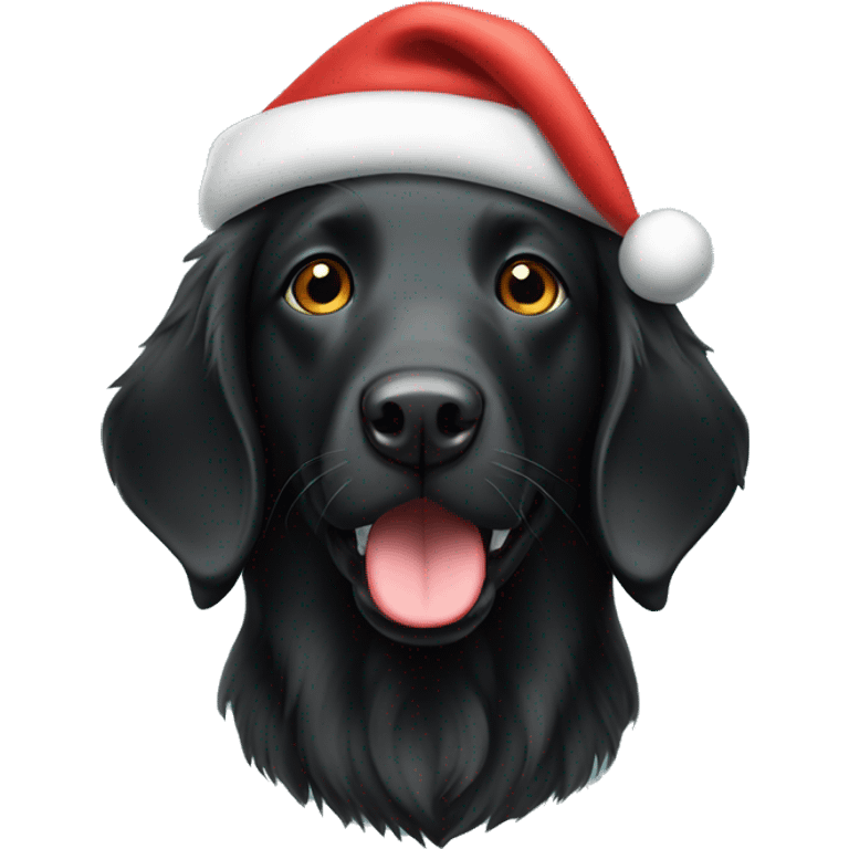 Flat coat retriever wearing Santa hat emoji