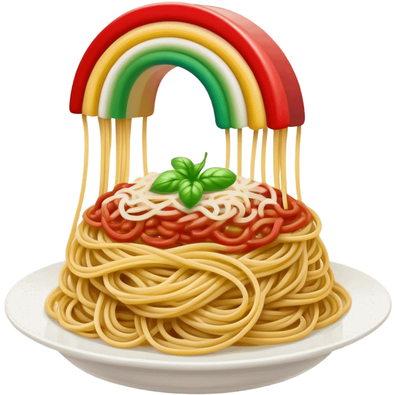 green white and red rainbow with a small plate of spaghetti at the end of it (instead of a pot of gold) emoji