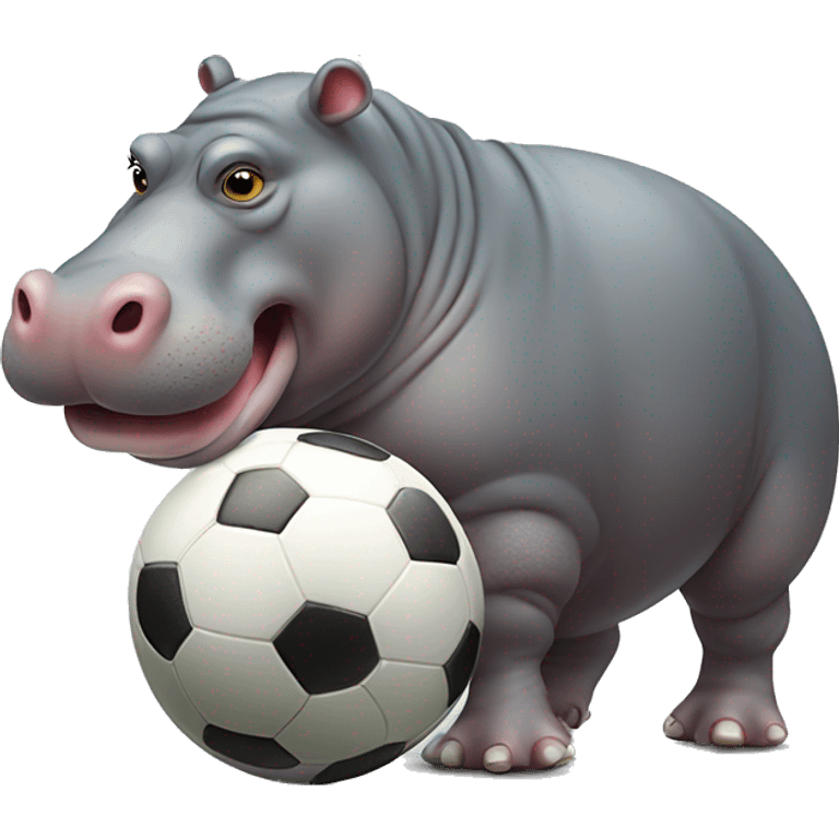 fat hippo as soccer player kick ball left leg emoji