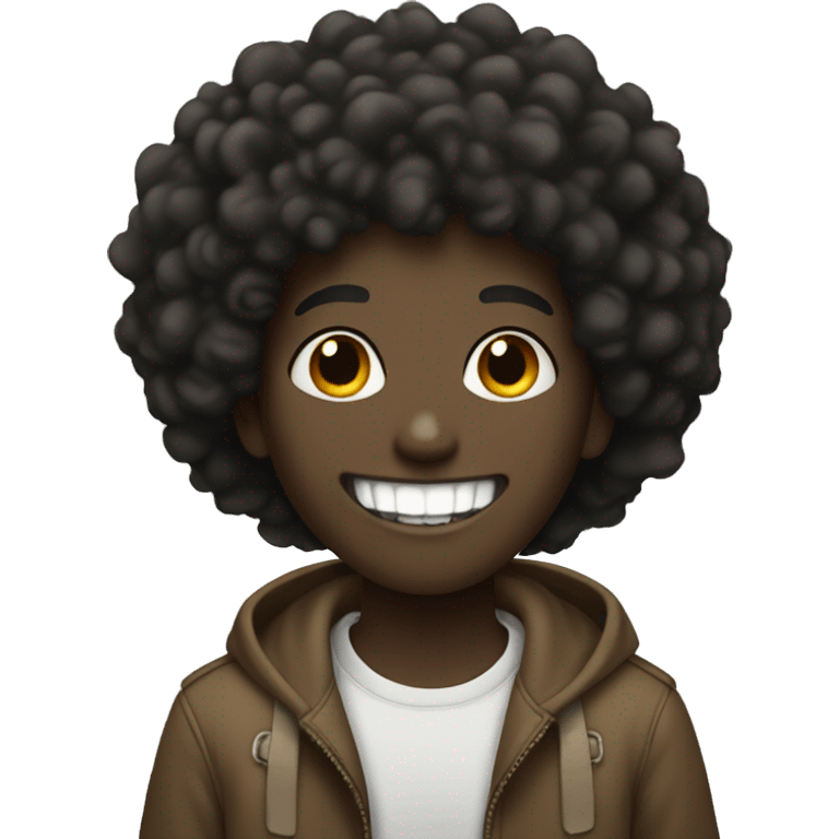 A black boy, with an Afro smiling with a gap in his teeth emoji