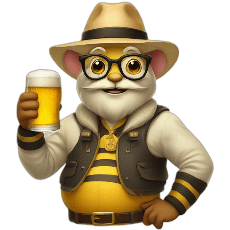 uncle bee with a beer belly and glasses and a beer in the hand emoji