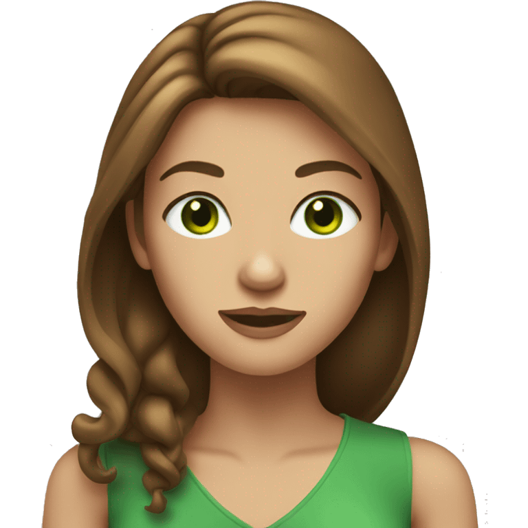 woman with long brown hair and green eyes emoji