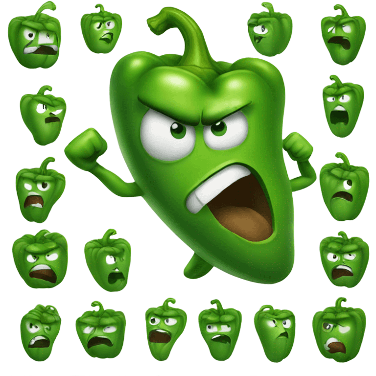 Angry green pepper flexing muscular arms emoji