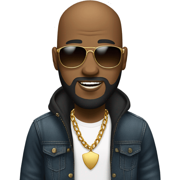 Bald Bearded black man, with a gold chain, sunglasses, jeans, t shirt  emoji