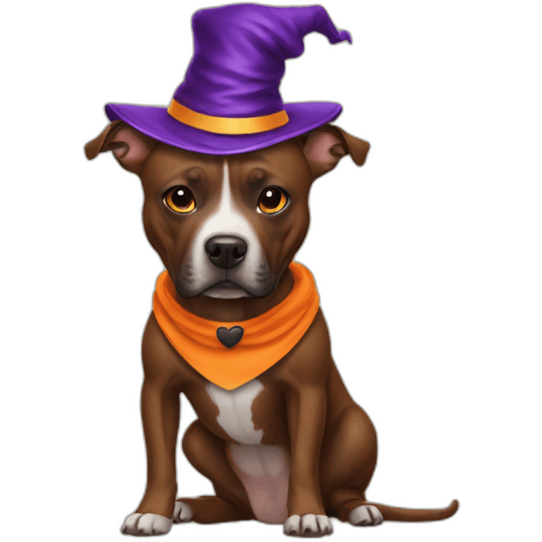 Brown staffy in Halloween costume emoji