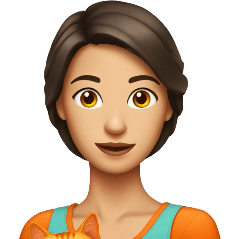 pretty brunette woman holding orange cat emoji