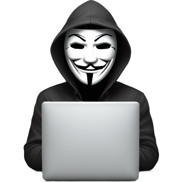 Computer hacker wearing  anonymous mask emoji