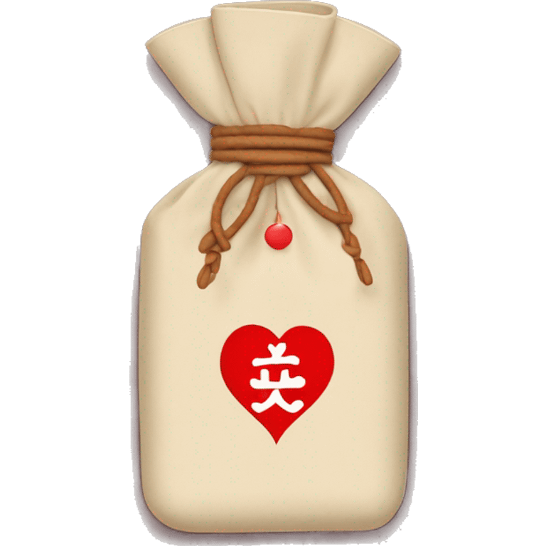 A Japanese omamori with a love heart on it, with a knot emoji