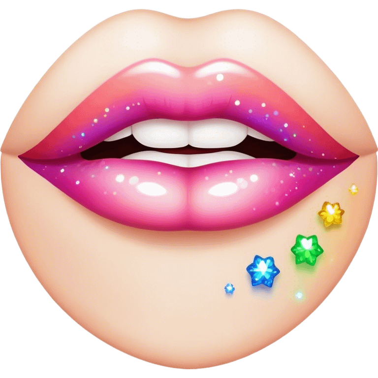 rainbow sparkles on lush, full lips. Lips only emoji