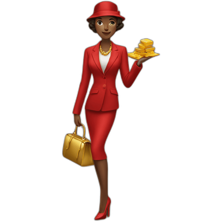 Posh-woman-with-red-suit-offering-goldbar emoji