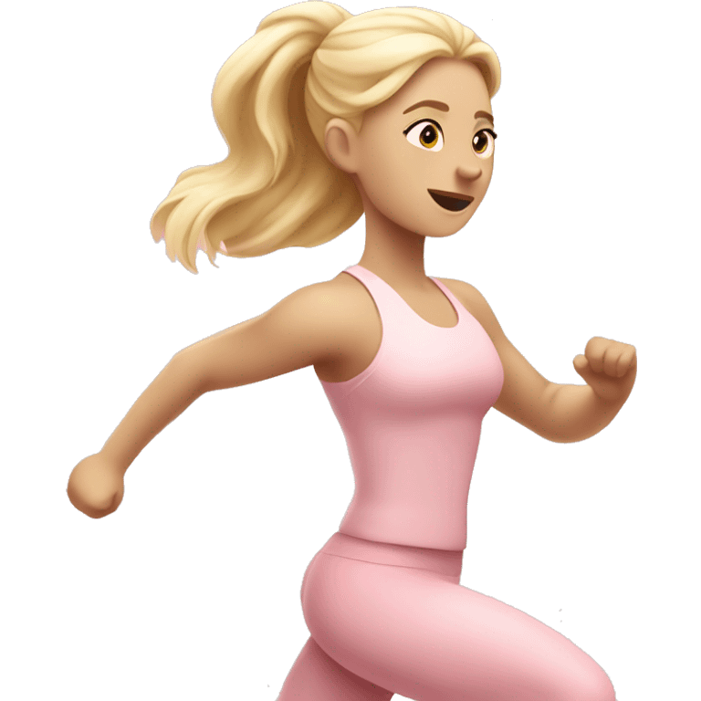 blonde yoga girl with white skin running on treadmill in pastel pink clothes emoji