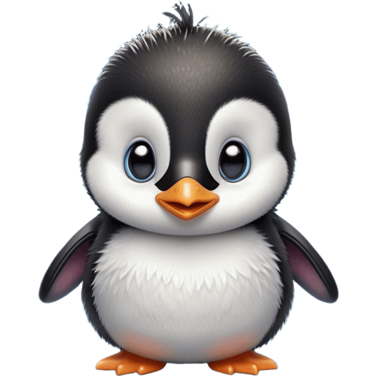 Cinematic Comical Baby Penguin Portrait Emoji, Head tilted dramatically with an exaggeratedly shocked expression, featuring delightfully fluffy plumage with wide, comically expressive eyes full of humorous disbelief, Simplified yet hilariously expressive features, highly detailed, glowing with a slightly sassy polar glow, high shine, dramatic yet playful, stylized with an air of cheeky innocence, soft glowing outline, capturing the essence of a meme-worthy baby penguin that seems ready to side-eye its way into viral fame! emoji