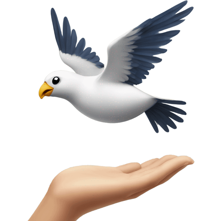 Flying bird above  hand emoji