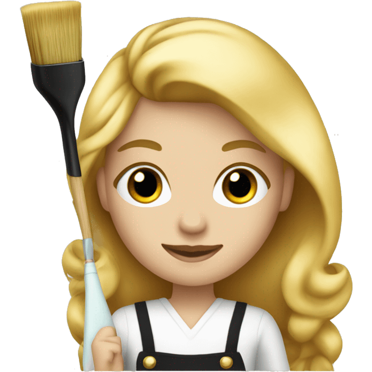 A blonde hairdress with a black apron and gold brush in a hand  emoji