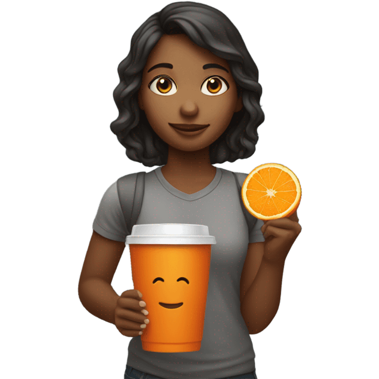 girl holding orange stanley tumbler cup emoji