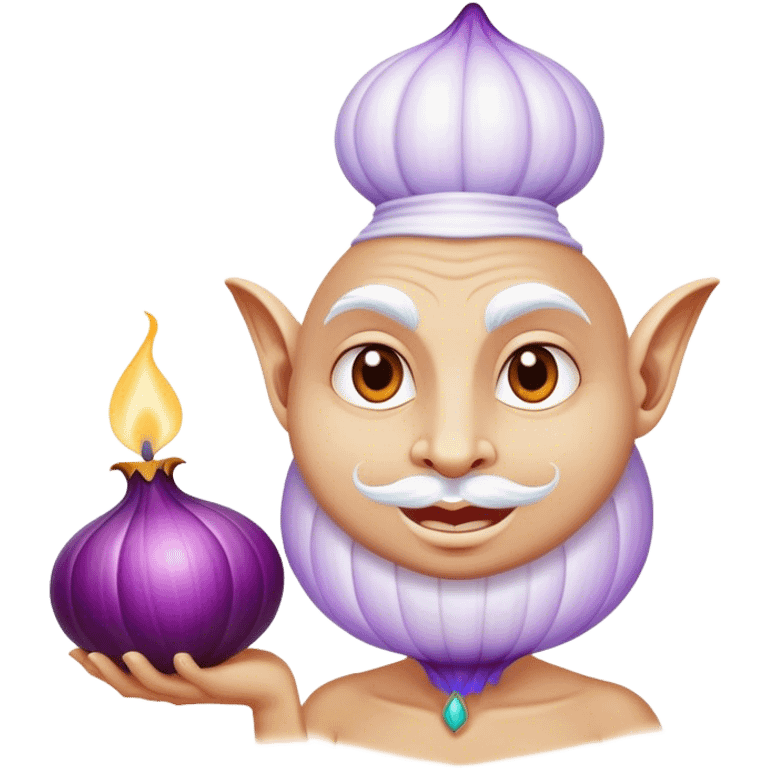 The white Genie of the Lamp, holding a big violet onion  emoji