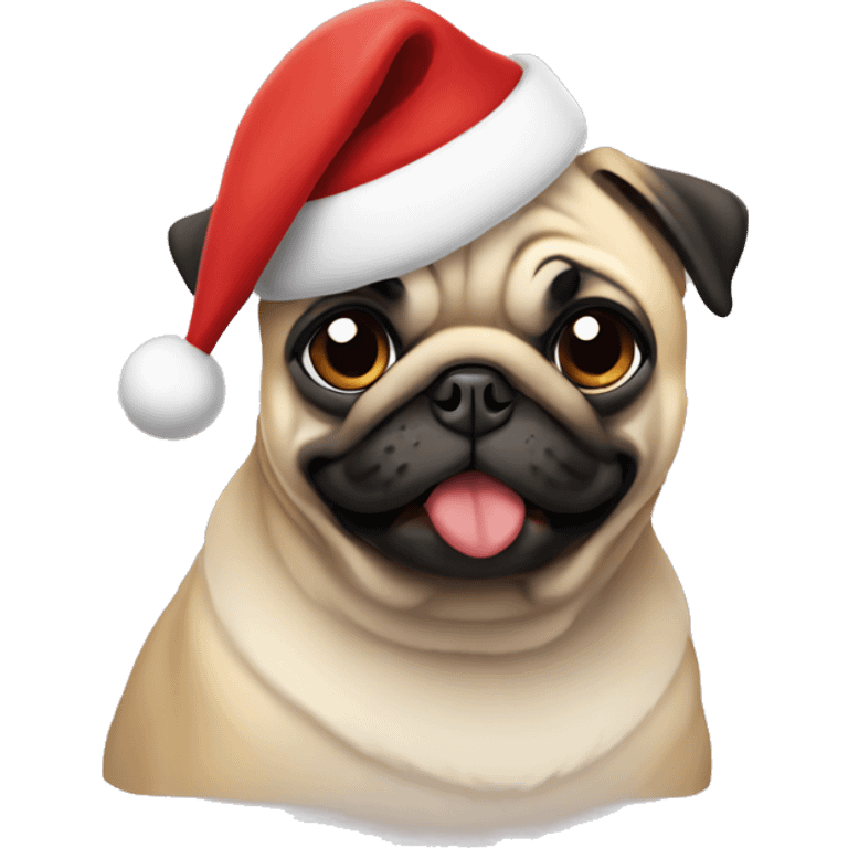 Pug wearing a Santa hat emoji