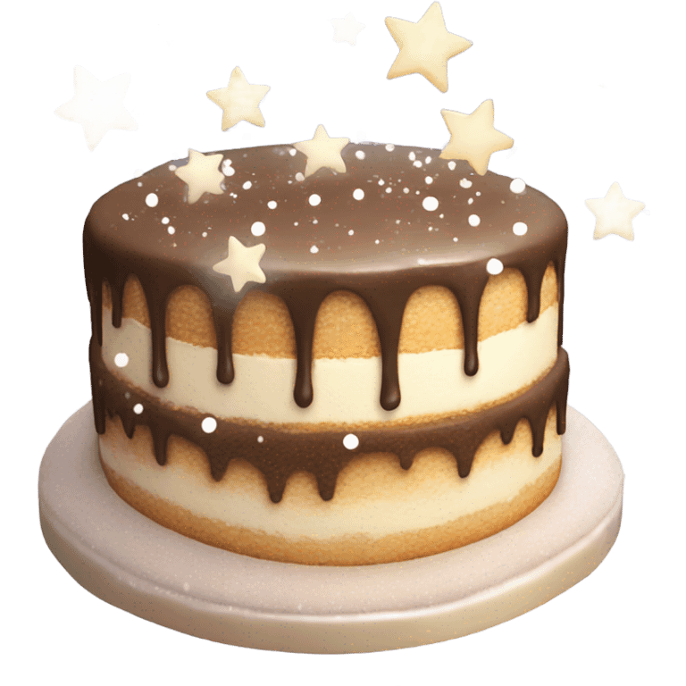 Cake with twinkling stars and snow fall emoji