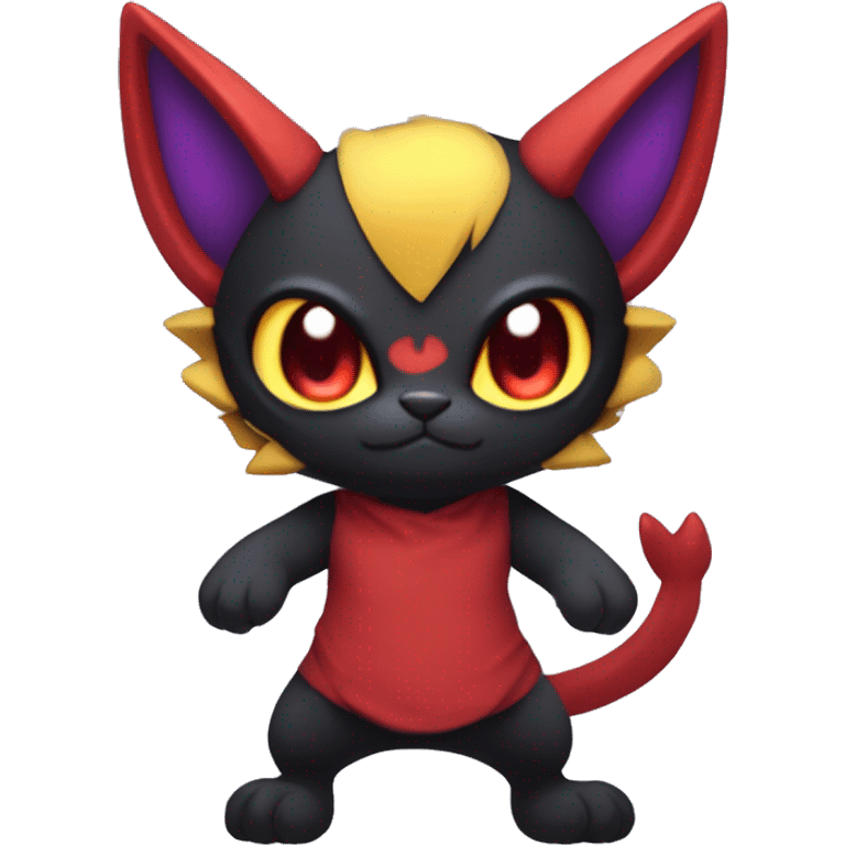 Anthropomorphic Cute Chibi Black red purple yellow Cool Edgy Punk-Gothic Horned Litten-Bat-cat-Fakemon full body emoji