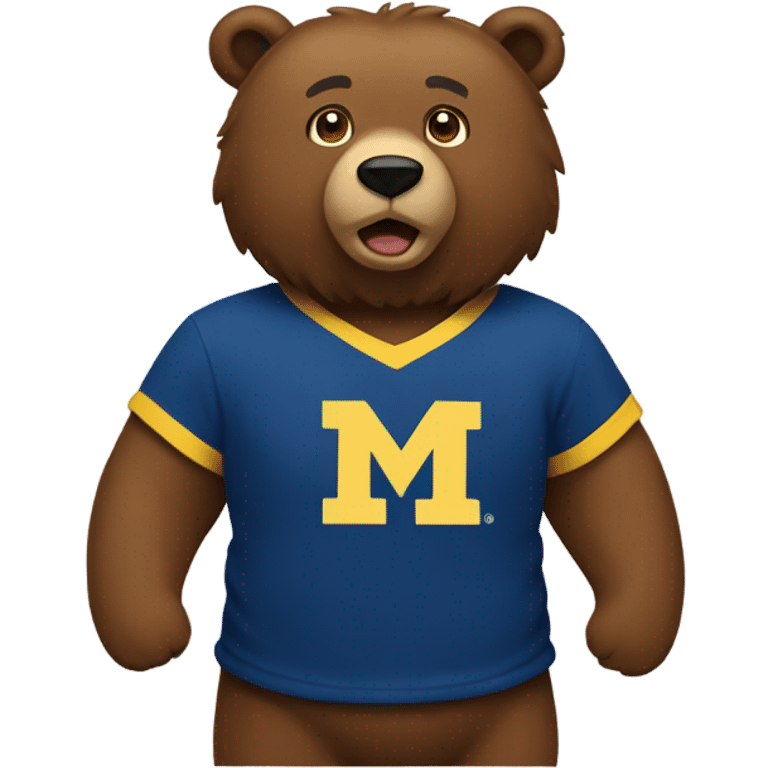 A brown bear wearing a yellow and blue University of Michigan shirt  emoji