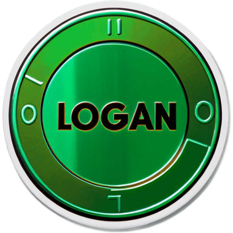 Green shiny coin that says the word “Logan” emoji