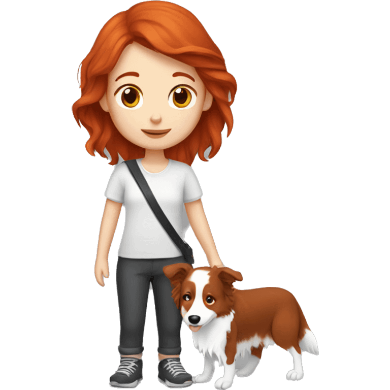 Redhair girl with border collie emoji