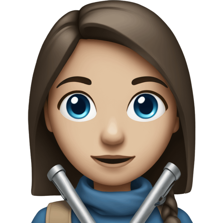 Brunette girl with blue eyes holding crutches  emoji