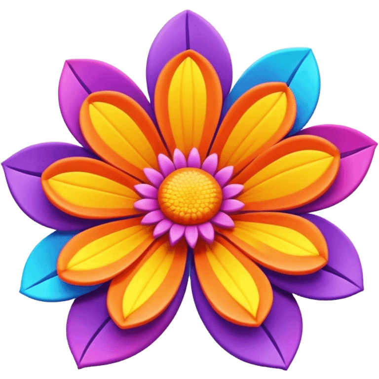 A large 3D style psychedelic colored flower emoji