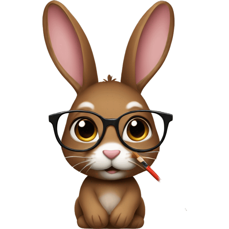 Female Brown bunny with a paintbrush and glasses  emoji