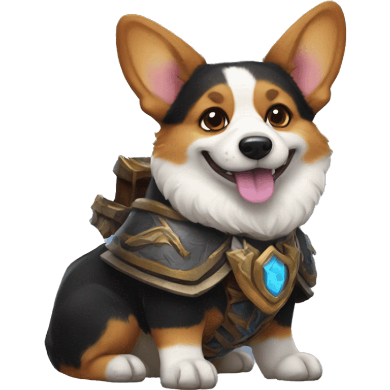  Black Tri-color Corgi dressed like world of Warcraft character  emoji