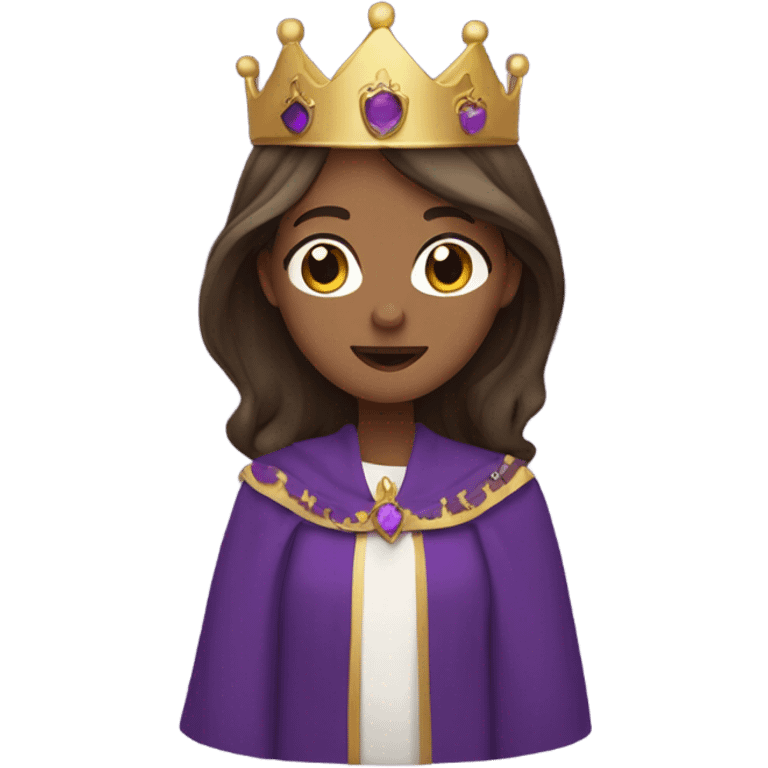 Caucasian long  brunette woman wearing formal royal purple robes and a crown who is pouring her heart out to the man she adores  emoji