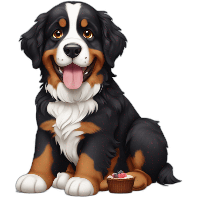 Bernese mountain dog eating cakes emoji