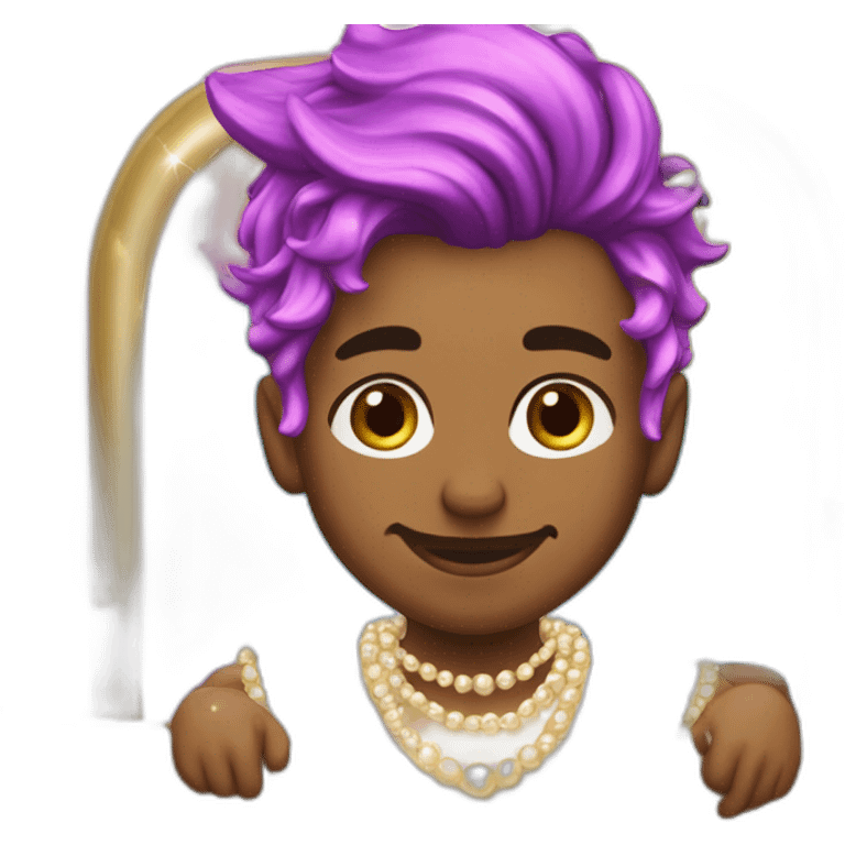 posh-muscle-boy-with-pearl-necklace-and-rainbow-unicorn-hair-in-golden-bathtub emoji