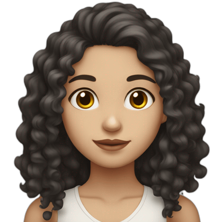 White skin color pakistani girl with black curly long hair emoji