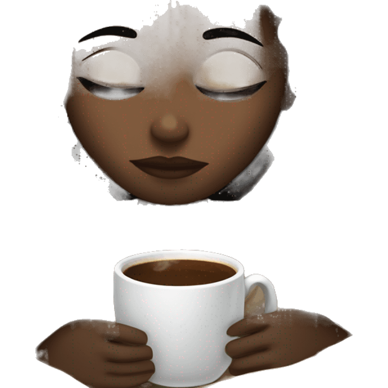 dark skinned girl inside a blanket sipping coffee eyes closed emoji