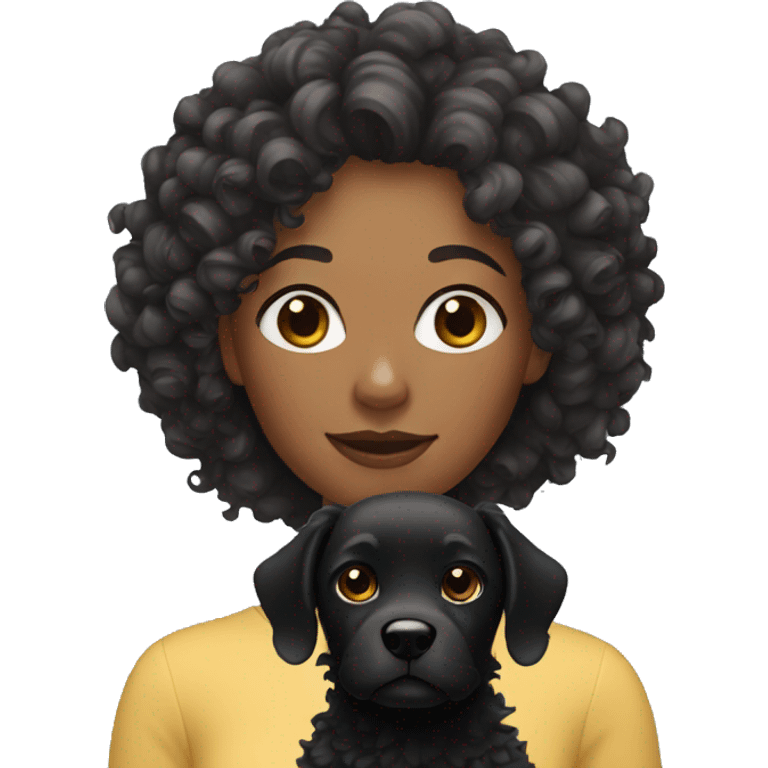 Curly hair woman with black dog emoji