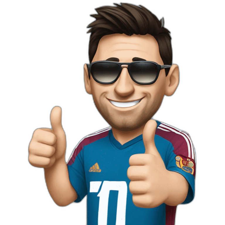 lionel messi with sunglasses and argentinan tshirt doing thumbs up emoji