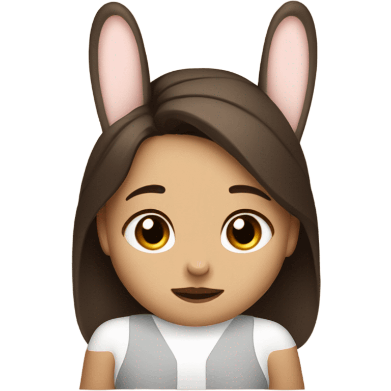 Brunette girl and brown light rabbit  With black spot and snout emoji